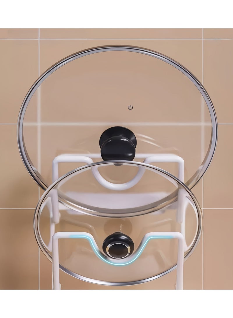 ميكسد رف غطاء وعاء مثبت على الحائط، حامل منظم غطاء بطبقتين، تخزين رف غطاء وعاء ذاتي اللصق، رف تخزين منظم أدوات المطبخ متعدد الوظائف - Image 4